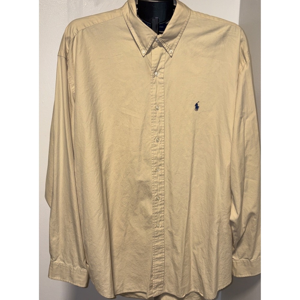 Ralph Lauren Button‎ Down Shirt Mens XXL Cream Good Classic Fit Cotton Twill